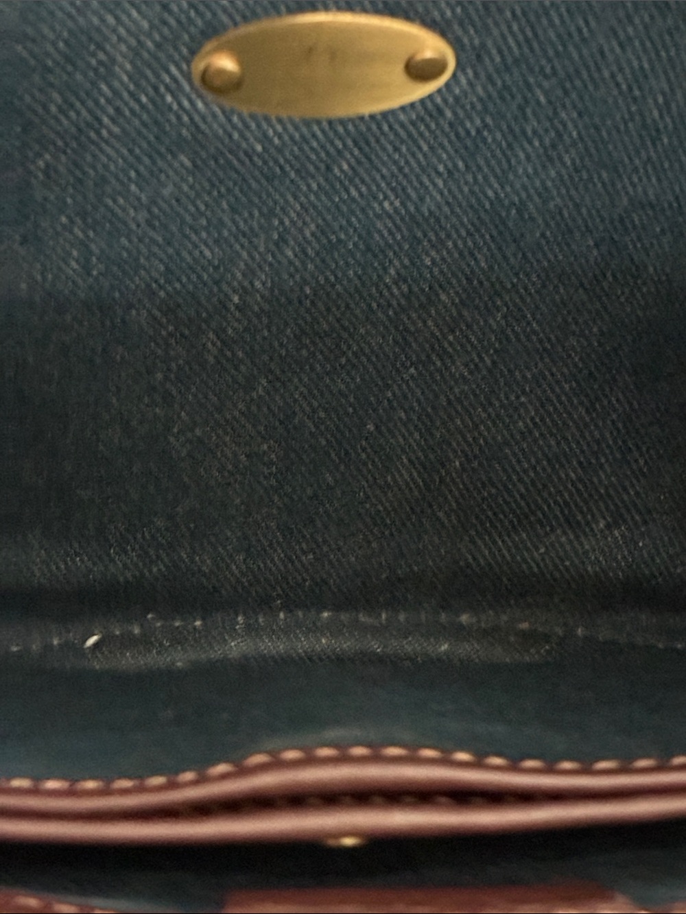 Celine Blue and Cream Monogram Shoulder Bag with Brown Leather Trim and Studs - Picture 6 of 10